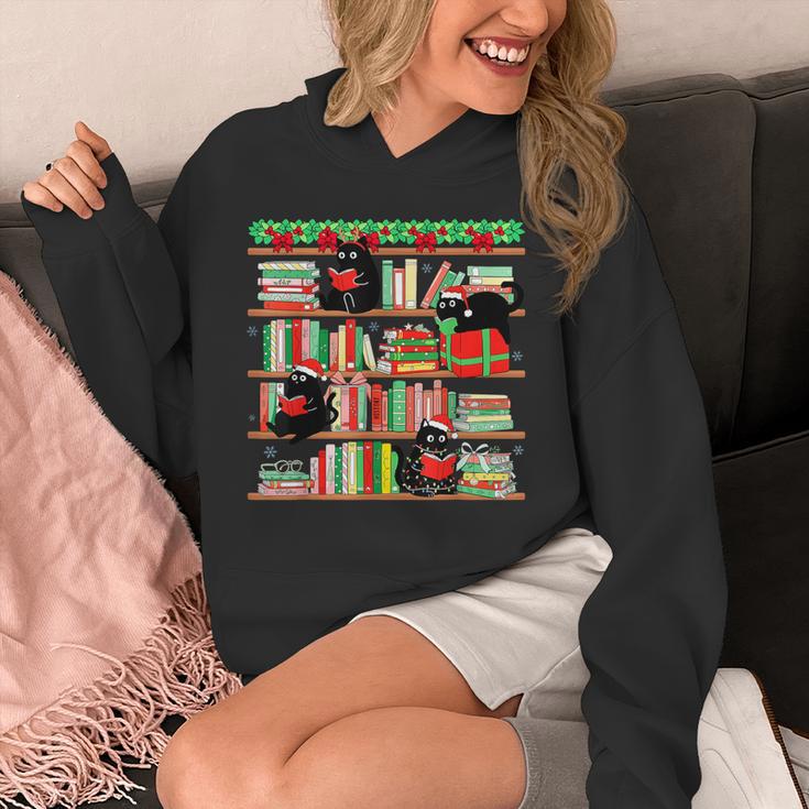 Christmas Cat Santa Bookshelves Book Lover Reader Unisex Hoodie