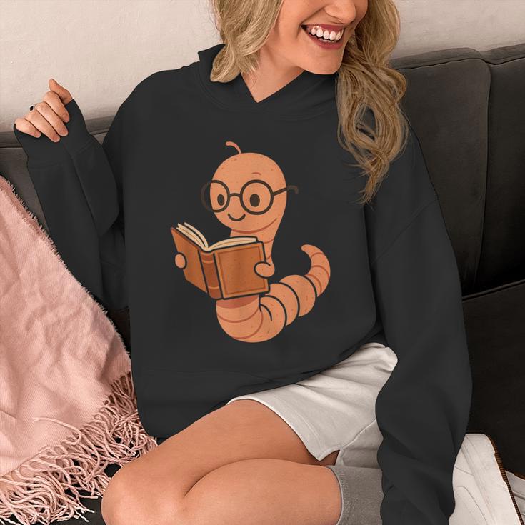 Cute Bookworm Worm Reading Book Glasses Nerdy Unisex Hoodie