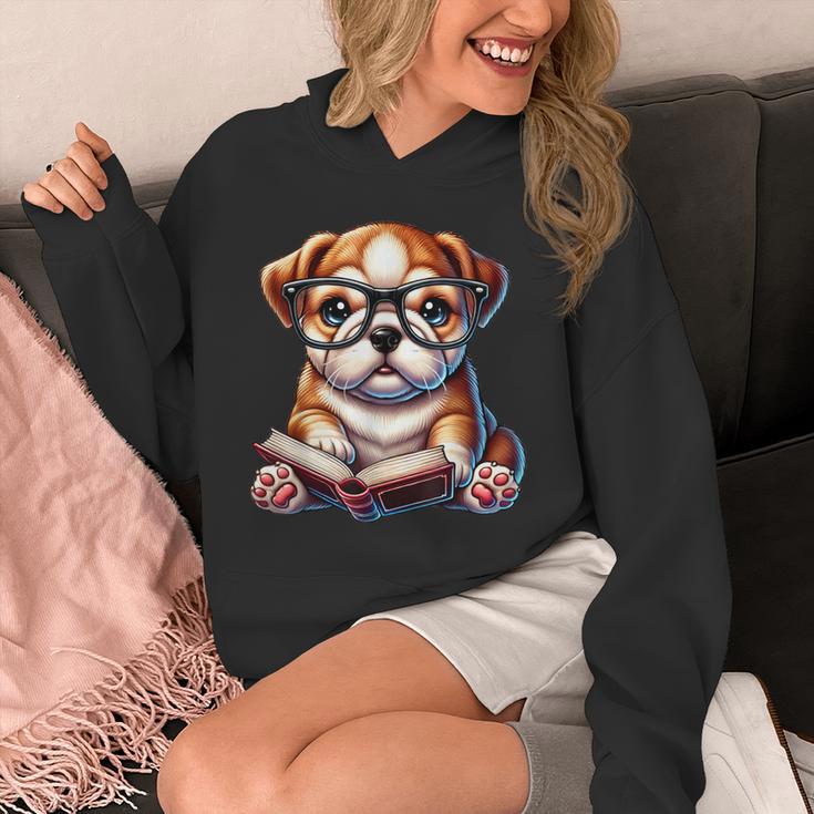 Cute Dog Puppy English Bulldog Reading Book Unisex Hoodie