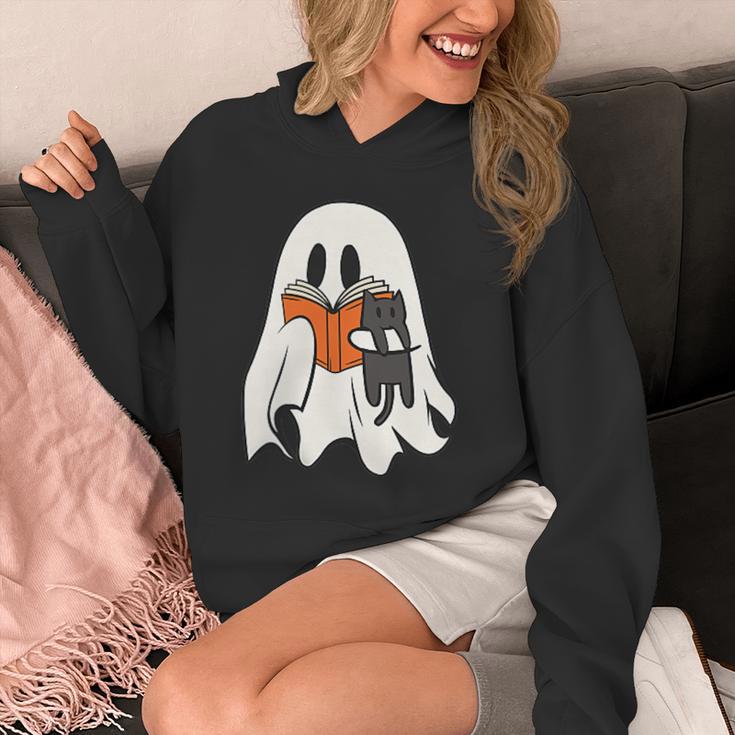 Cute Ghost Cat Reading Book Spooky Season Halloween Costume Unisex Hoodie