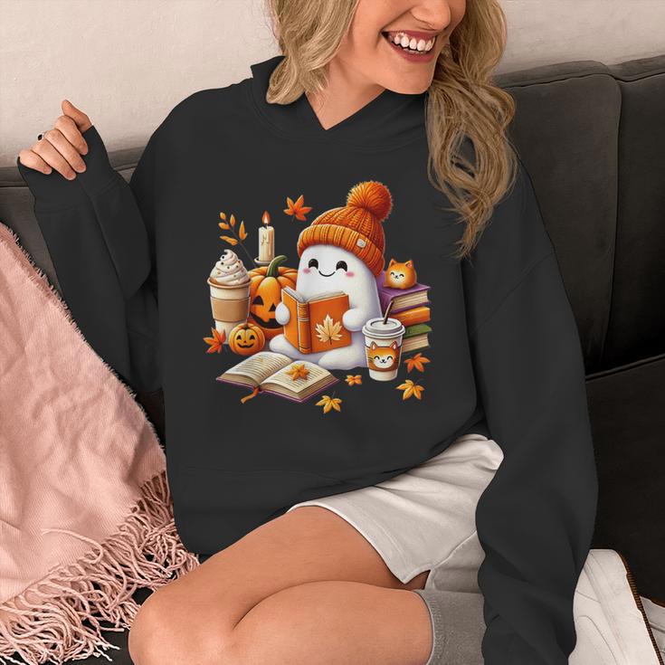 Cute Ghost Reading Book Lovers Halloween Pumpkin Women Girls Unisex Hoodie