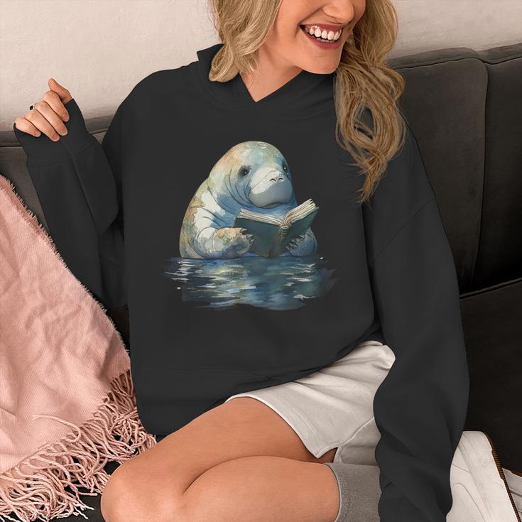 Cute Manatee Reading Book Bookworm Readers Manatee Lover Unisex Hoodie