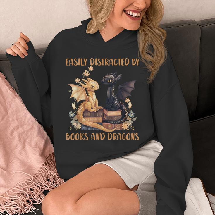 Easily Distracted By Books & Dragons Librarian Book Lover Unisex Hoodie