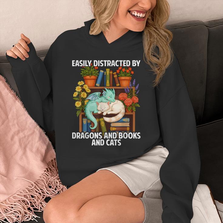 Easily Distracted By Dragons Books Cats Fantasy Book Lover Unisex Hoodie