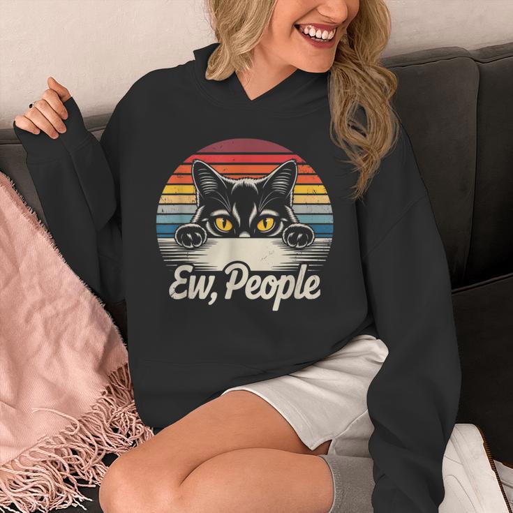 Ew People Retro Cat Vintage Anti Social Introvert Unisex Hoodie