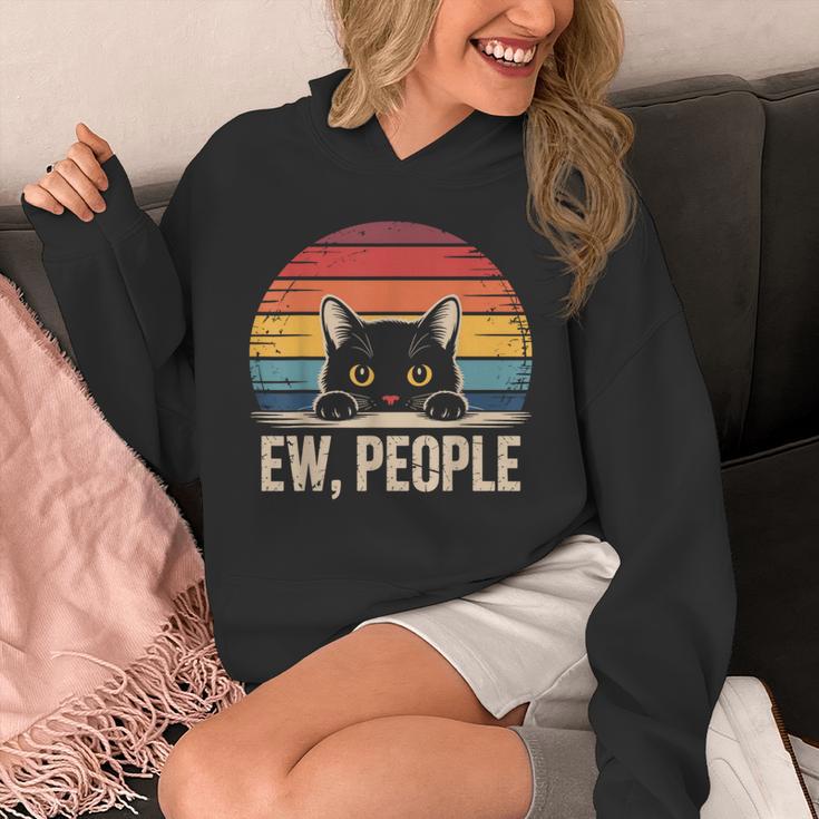Ew People Retro Vintage Anti Social Cat Introvert Unisex Hoodie