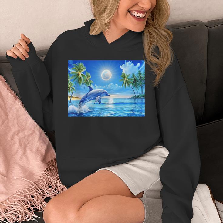 Frutiger Aero Dolphin Sunset Ocean With Palm Trees Y2k Unisex Hoodie
