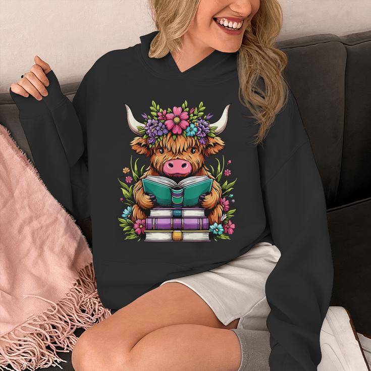 Highland Cow Book Floral Bookworm Unisex Hoodie