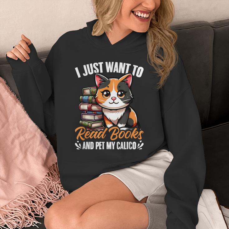 Kawaii Feline Book Reading Read Books Pet My Calico Cat Men Women Unisex Hoodie