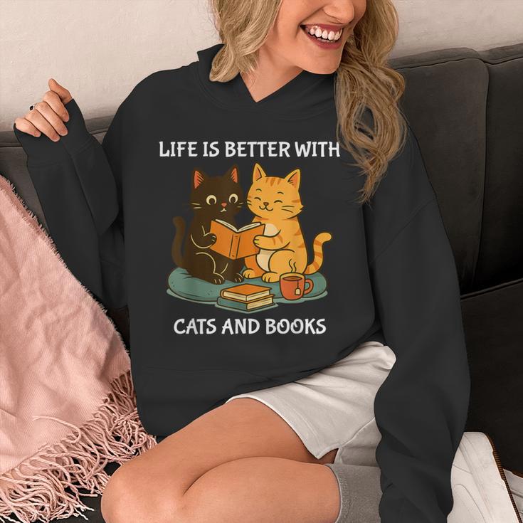 Life Is Better With Cats And Books Cute Cat Lover Unisex Hoodie