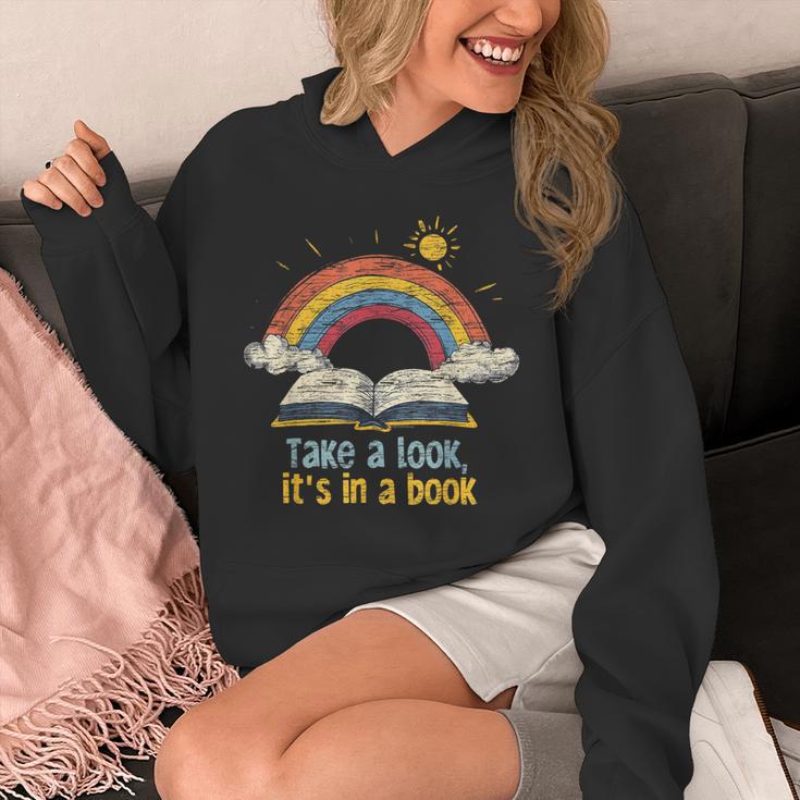Take a Look It's In a Book Vintage Reading Teacher Rainbow Unisex Hoodie