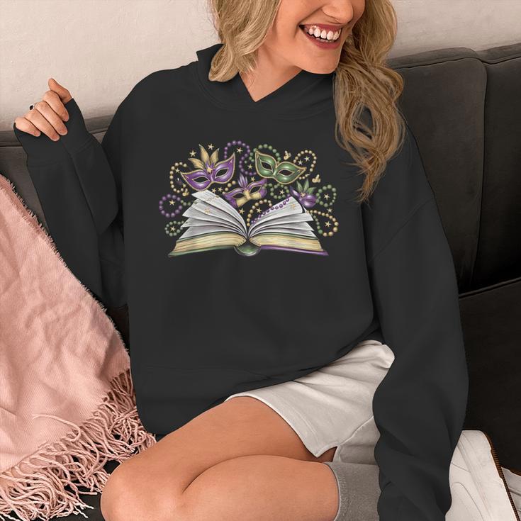 Mardi Gras Book Librarian Author Purple Beads Unisex Hoodie