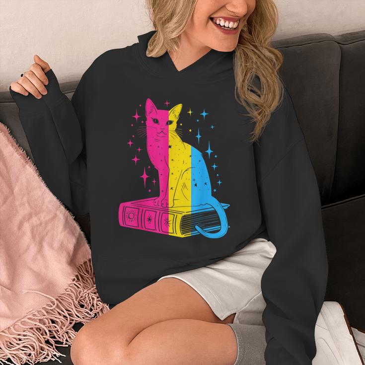 Pansexual Pride Celestial Cat Sitting Book LGBTQ Pan Colors Men Women Unisex Hoodie
