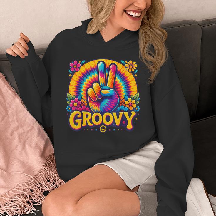 Peace Sign Groovy Vibes Costume Nostalgia Tie Dye Fashion Unisex Hoodie