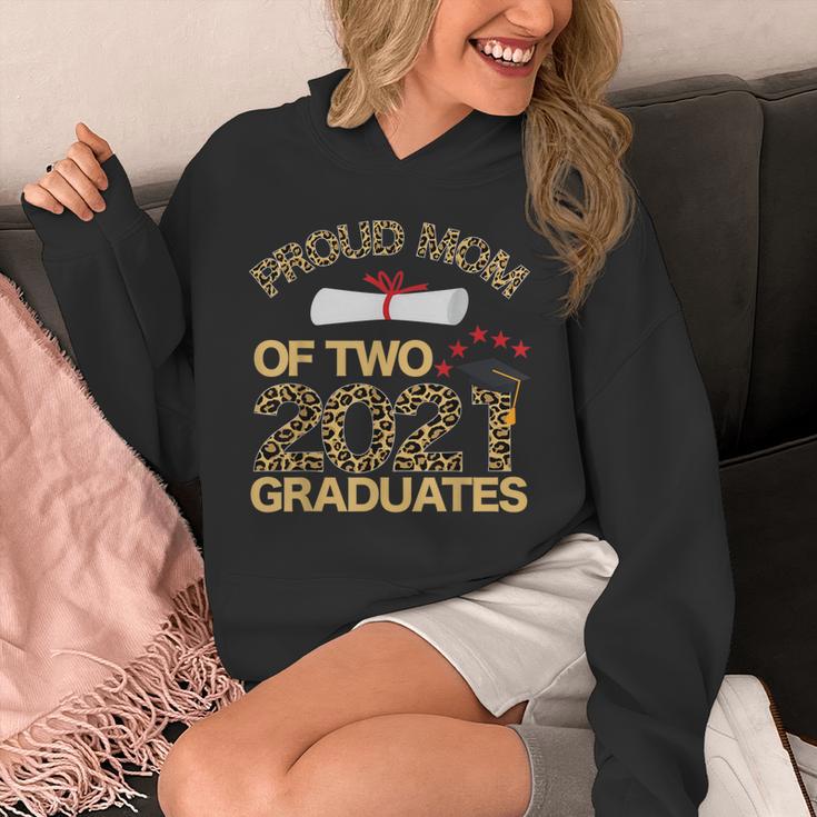 Proud Mom Of Two 2021 Graduates Twin Mama Graduation Leopard Unisex Hoodie