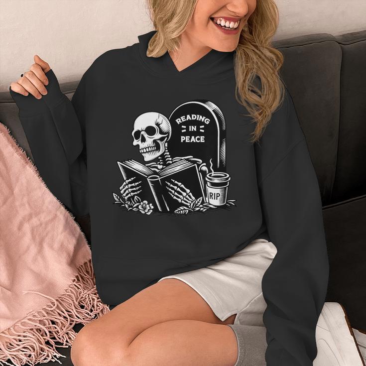 READING IN PEACE RIP Introvert Skeleton Read Book Meme Unisex Hoodie READING IN PEACE RIP Introvert Skeleton Read Book Meme Unisex Hoodie