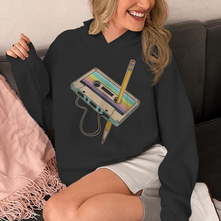 Retro Cassette And Pencil 80s 90s Nostalgia Music Lover Unisex Hoodie