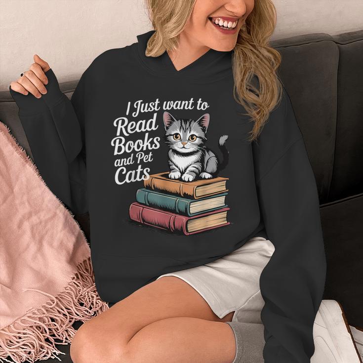 Retro I Just Want To Read Books And Pet Cats Cat For Men Women Kids Unisex Hoodie