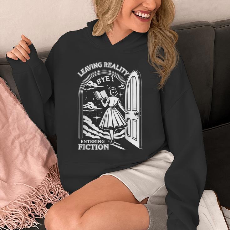 Retro Trendy Bookish Book Lover Reading Quotes Leaving Reality Entering Fiction -Adults Small Short Sleeve T-Shirt Unisex Hoodie