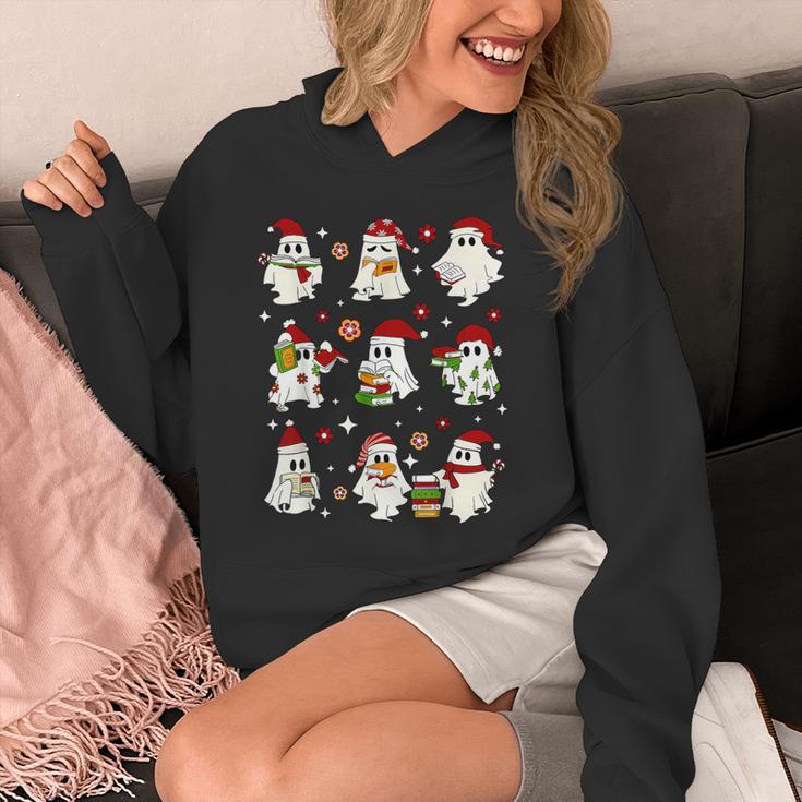 Santa Ghost Reading Books Christmas Library Teacher Unisex Hoodie