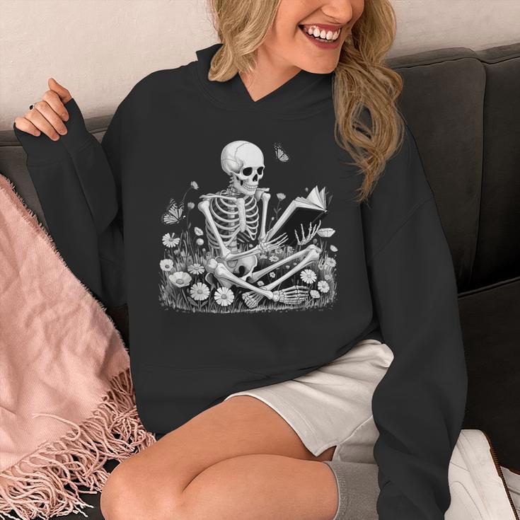 Skeleton Reading Book Floral Dark For Book Lovers Unisex Hoodie