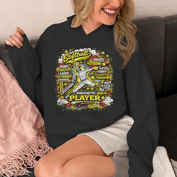 Softball Pitcher Best Traits Brave Retro Pop Comic Book Art Unisex Hoodie
