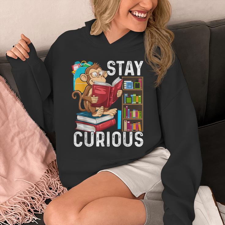Stay Curious Monkey Reading Book Lover Bookworm Unisex Hoodie