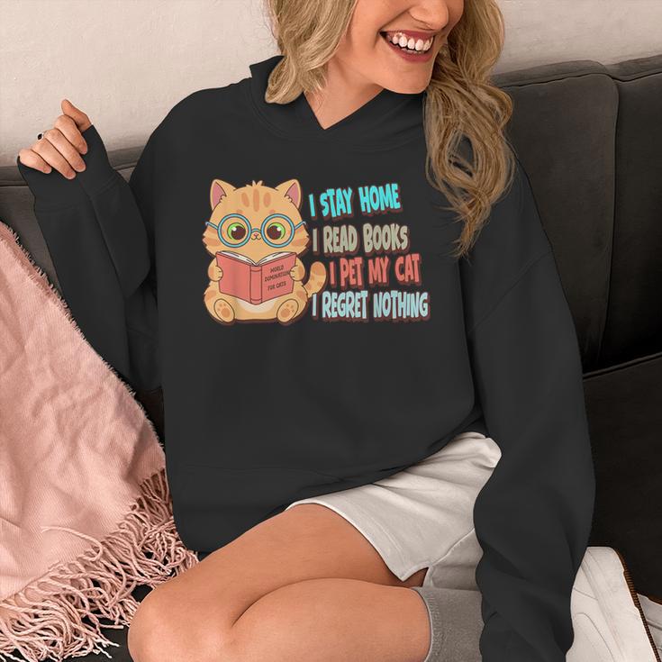 Stay Home Read Books Pet My Cat Regret Nothing Cats Book Unisex Hoodie