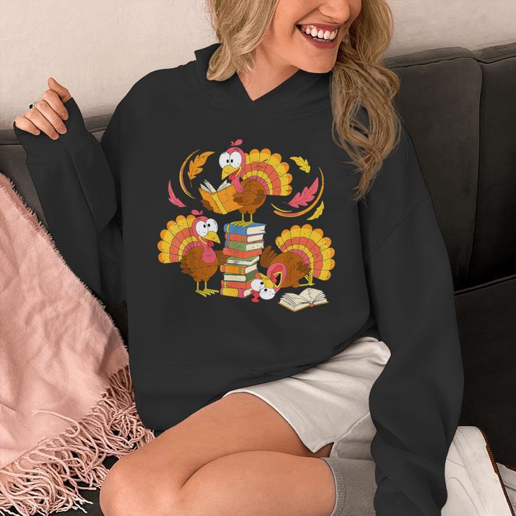 Turkey Reading Books Fall Thanksgiving Teacher Librarian Unisex Hoodie