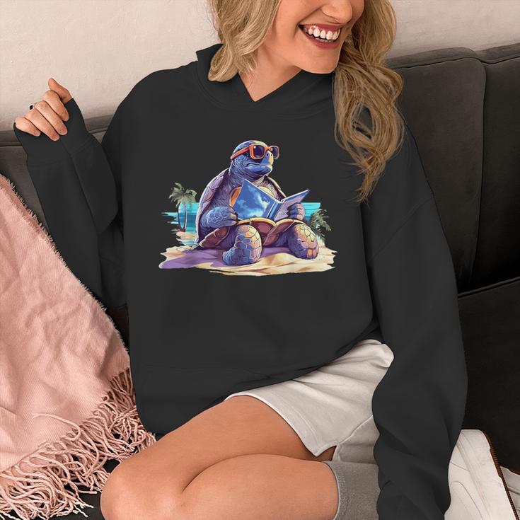 Turtle Wearing Sunglasses Reading A Book On The Beach Summer Unisex Hoodie