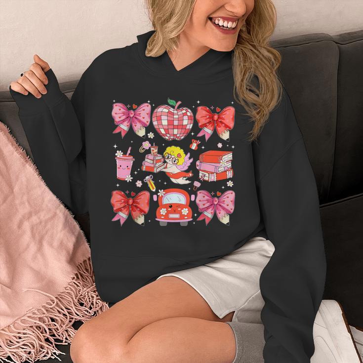 Valentine Cupid Coquette Pink Bow Apple Books Teacher Unisex Hoodie