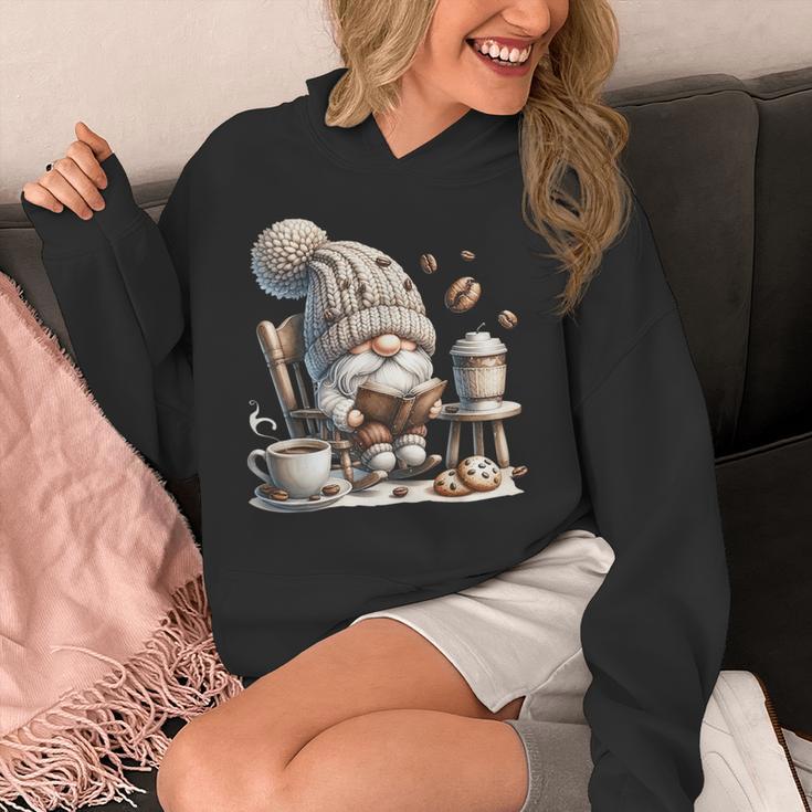 Vintage Cute Gnome Reading Book Coffee Cute Gnome Graphic Unisex Hoodie