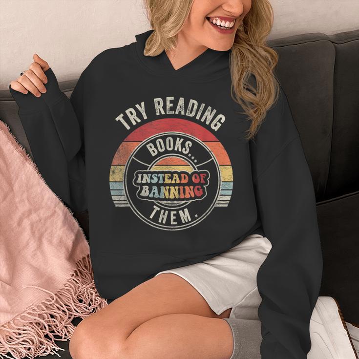 Vintage Try Reading Books Instead Of Banning Them Book Lover Unisex Hoodie