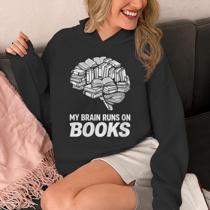 Women's My Brain Runs On Books Reading Bookworm Men Women Unisex Hoodie