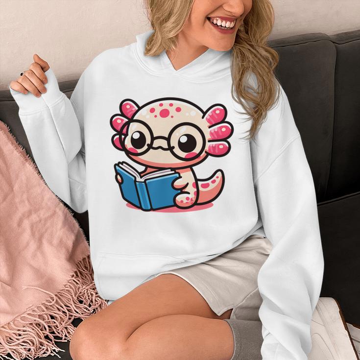 Adorable Book Lover Axolotl With Reading Glasses Cute Unisex Hoodie