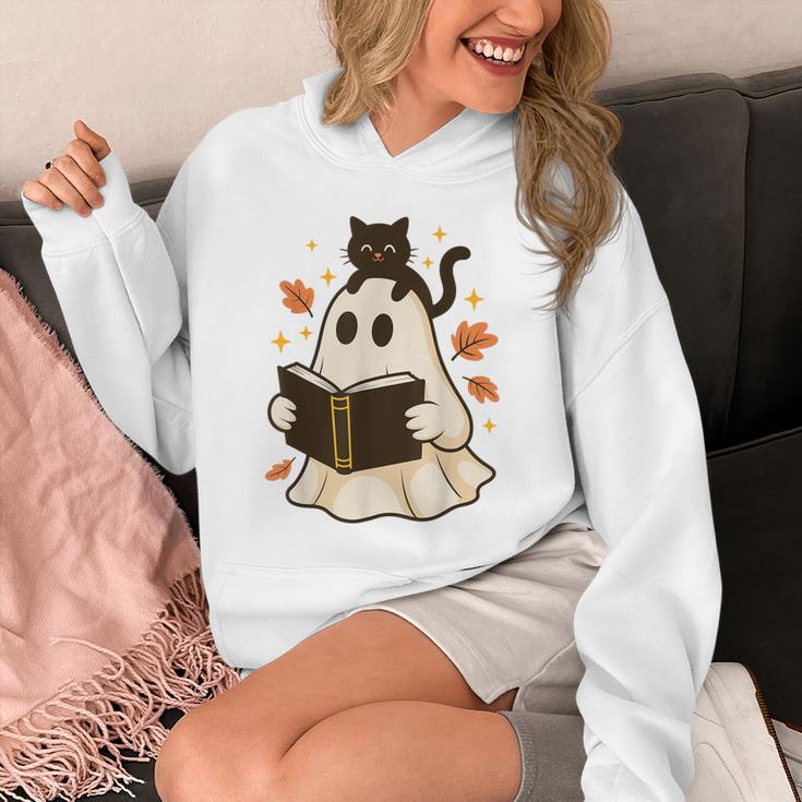 Books Ghost Reading Book Halloween Library Cat Fall Unisex Hoodie