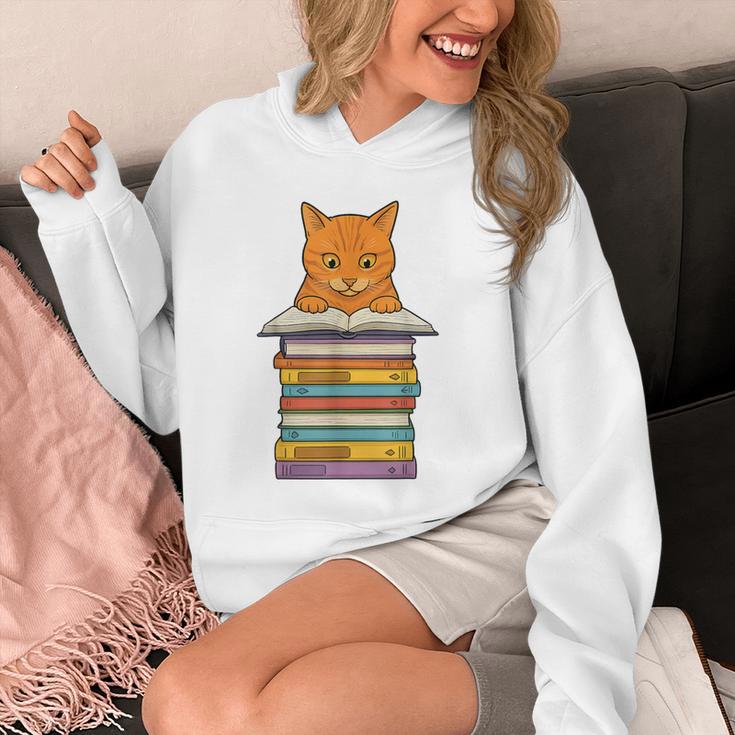 Cute Orange Tabby Cat Reading On Pile Of Books Unisex Hoodie