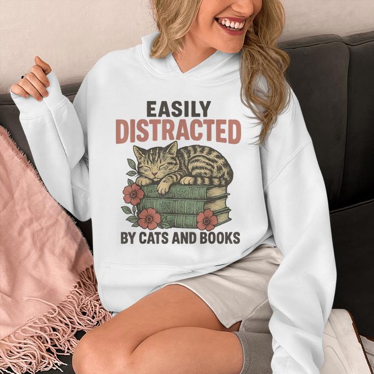 Easily Distracted By Cats And Books Vintage Unisex Hoodie