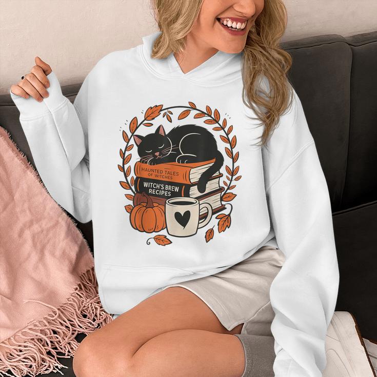 Fall Book Teacher Cat Books Halloween Autumn Librarian Unisex Hoodie