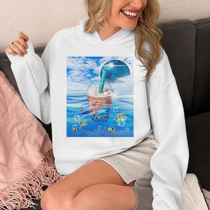 Frutiger Aero Aesthetic Tech Bubble Tea Boba Milktea Fishes Unisex Hoodie