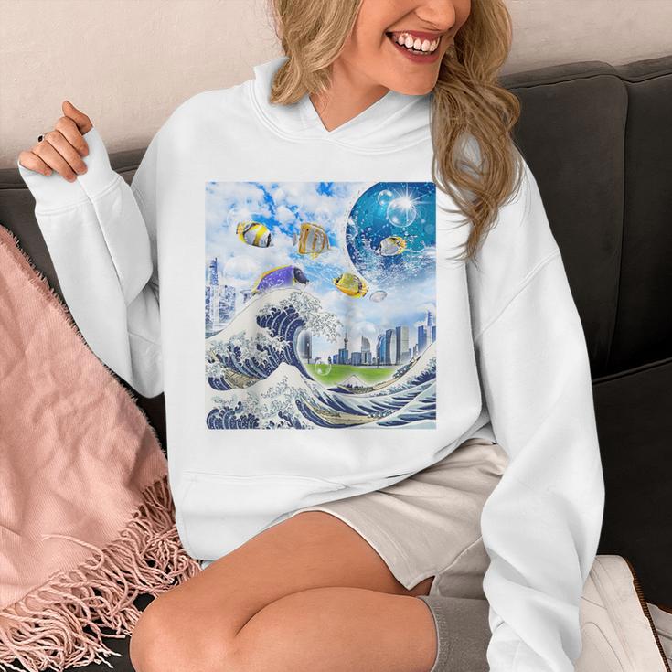 Frutiger Aero Aesthetic Tech Great Wave Of Kanagawa Fishes Raglan Baseball Tee Unisex Hoodie