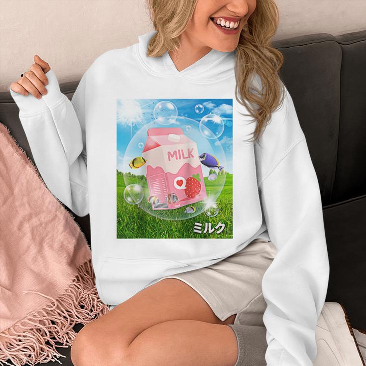 Frutiger Aero Aesthetic Tech Kawaii Strawberry Milk Fishes Raglan Baseball Tee Unisex Hoodie
