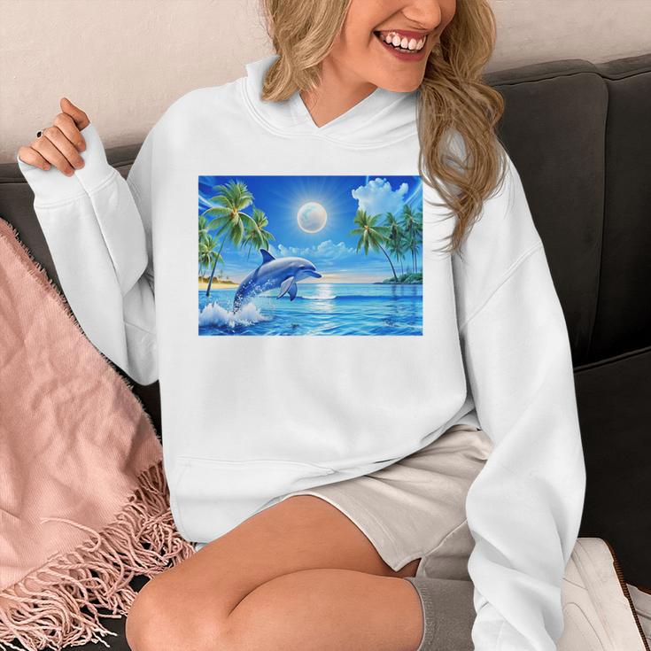 Frutiger Aero Dolphin Sunset Ocean With Palm Trees Y2k Premium Unisex Hoodie Frutiger Aero Dolphin Sunset Ocean With Palm Trees Y2k Premium Unisex Hoodie