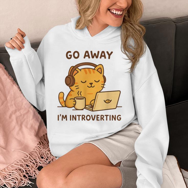 Go Away I'm Introverting Cozy Cat With Laptop And Coffee Unisex Hoodie Go Away I'm Introverting Cozy Cat With Laptop And Coffee Unisex Hoodie