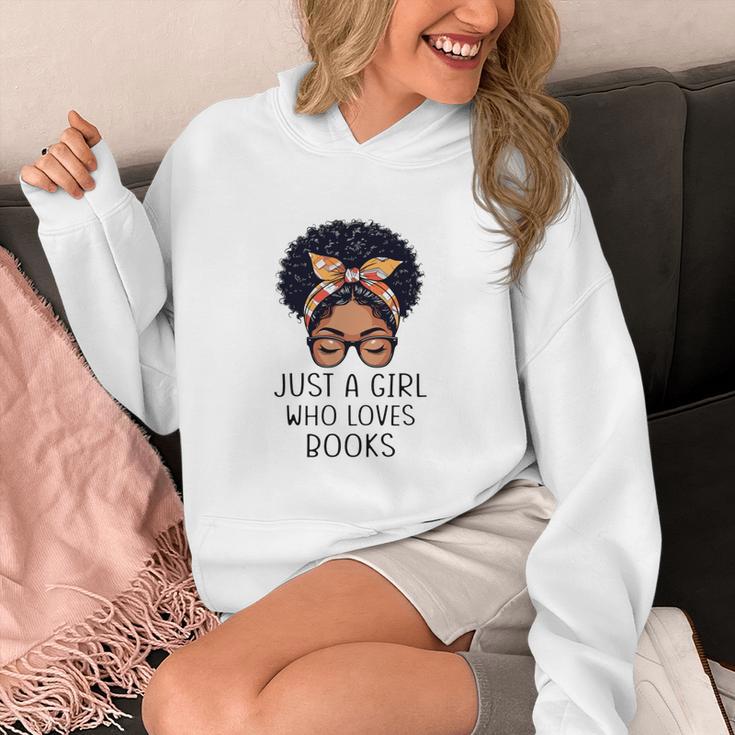 Just a Girl Who Loves Books Messy Bun Black Women Reading Unisex Hoodie