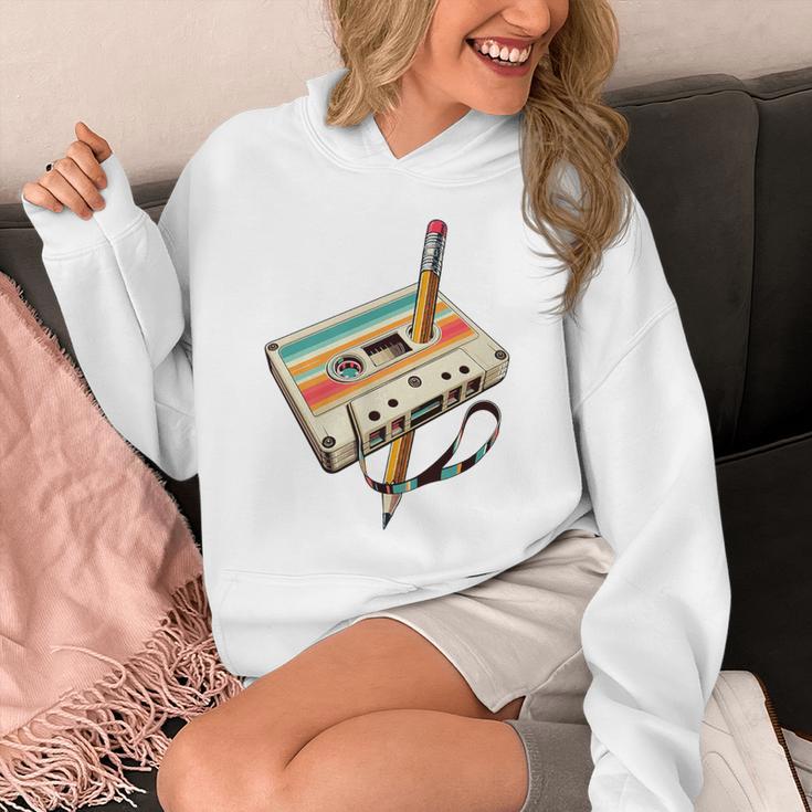 Retro Cassette Tape & Pencil Rewind Nostalgia Party 80s 90s Premium Unisex Hoodie
