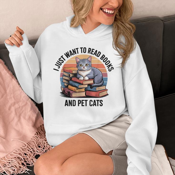 Retro I Just Want To Read Books And Pet Cats Cat Unisex Hoodie