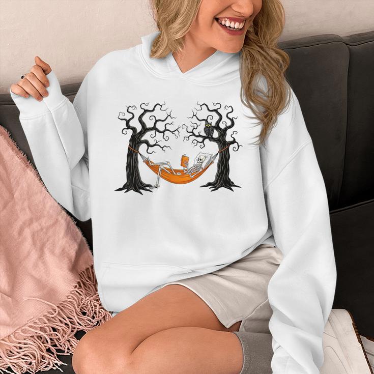 Skeleton Reading Book In Hammock Halloween Reader Unisex Hoodie