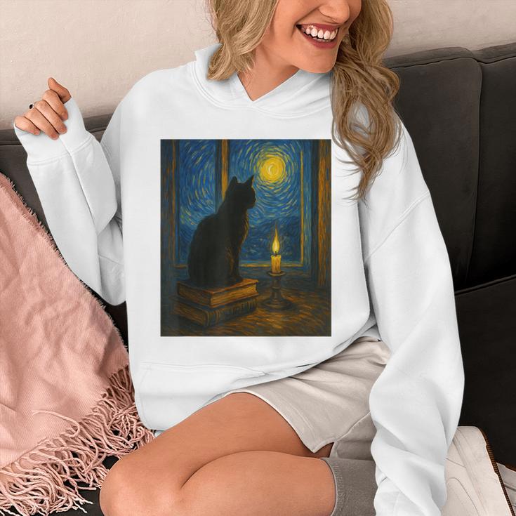 Van Gogh Starry Night Art Cat And Book Lovers Unisex Hoodie