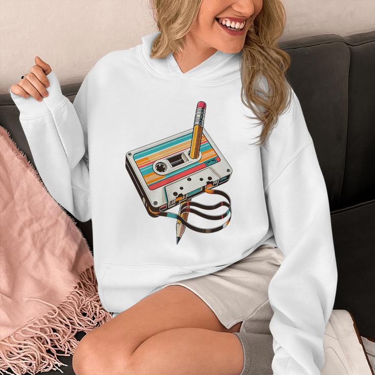 Vintage Cassette Tape And Pencil Nostalgia Party 70s 80s 90s Premium Unisex Hoodie